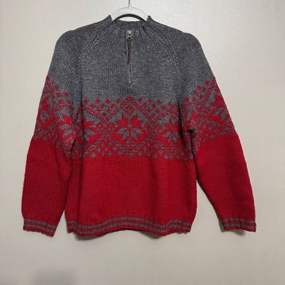J. Crew vintage 100% wool knit 1/4 zip sweater size small gray/red - Picture 1 of 7